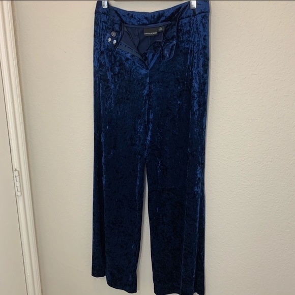 CYNTHIA ROWLEY Velvet Pants Dark Blue Wide Leg - Picture 8 of 8